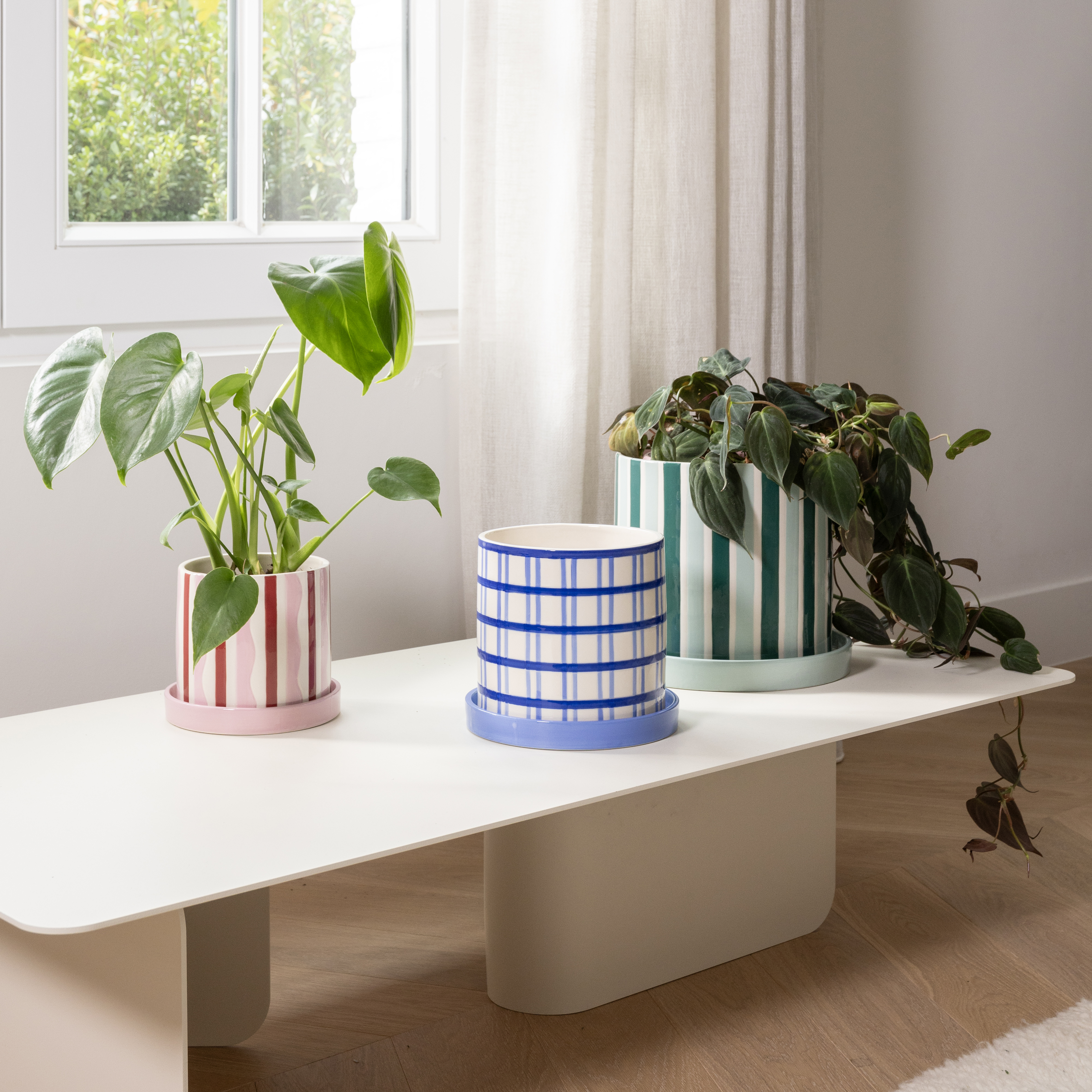 Wavy Pattern Decorative Indoor Planter with Playful Finish